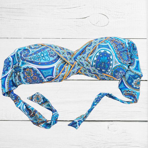 TRINA TURK Bandeau Swimsuit Top Size 14 Provence Paisley Blue Orange Strapless - Picture 6 of 8